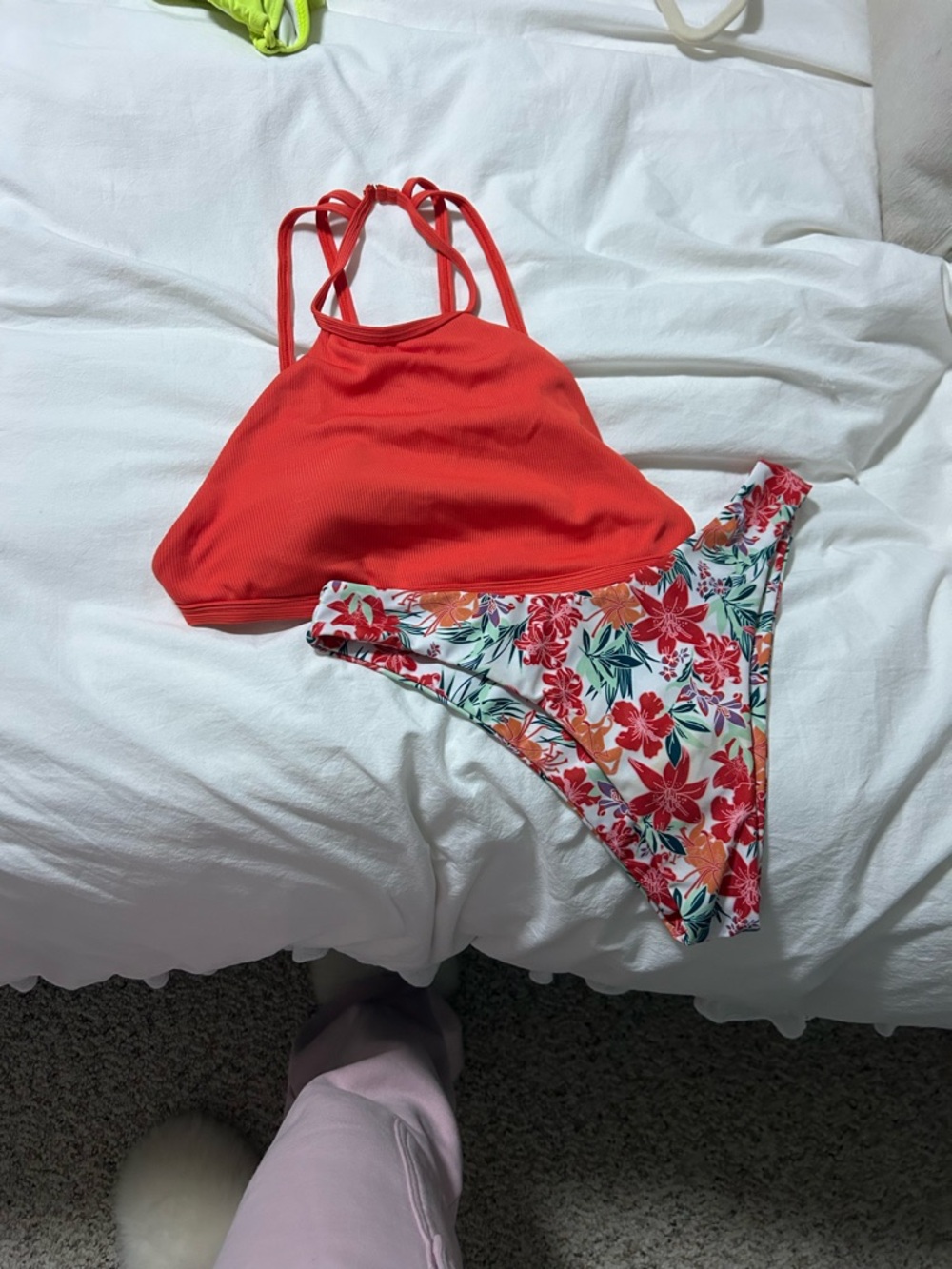 PacSun Red Halter Bikini Top with Floral Print Bikini Bottom